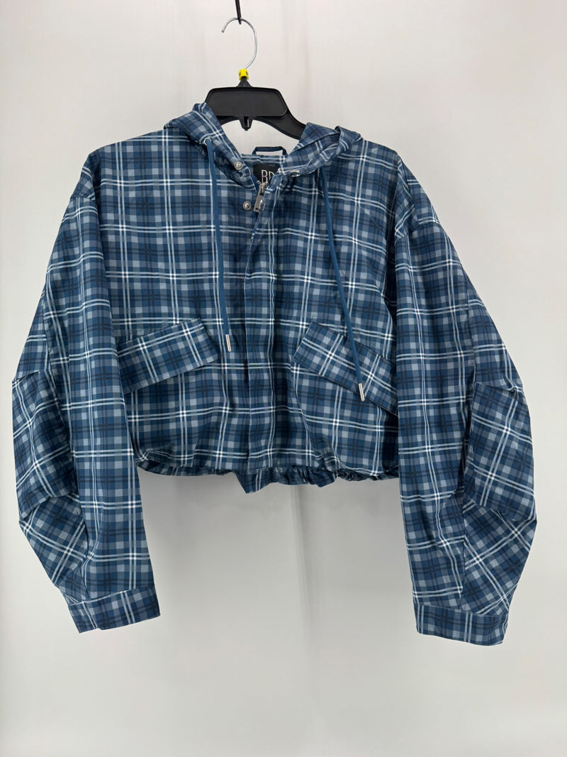 BDG Blue Plaid Cropped Raincoat