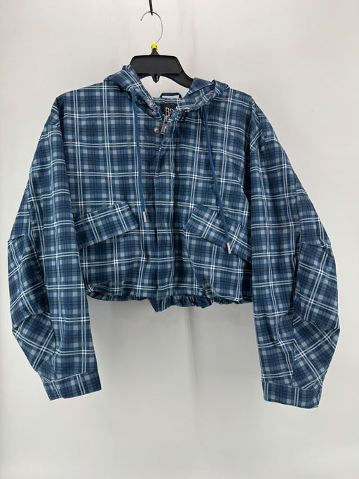 BDG Blue Plaid Cropped Raincoat