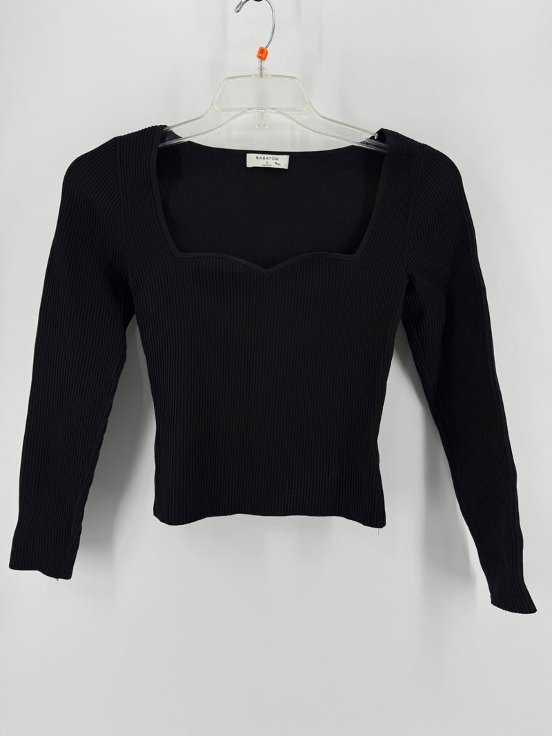 Babaton Black Ribbed Sweetheart Top