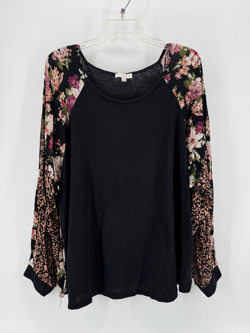 Umgee Black Floral Sleeve Top