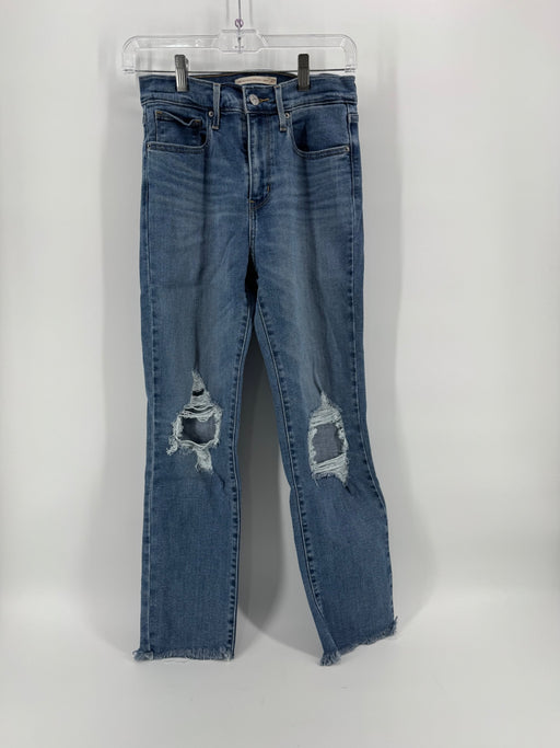 Levi's High Rise Straight Crop Ripped Jeans