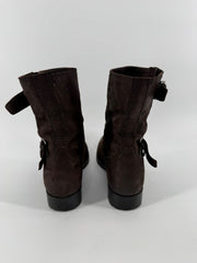 Prada Brown Double Buckle Ankle Boots
