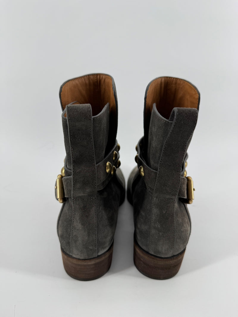 See by Chloé Gray Suede Stud Ankle Boots Size 37.5