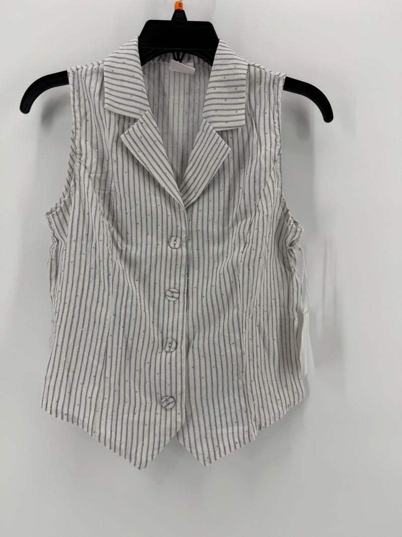 Luna White Striped Rhinestone Top