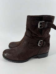 Prada Brown Double Buckle Ankle Boots