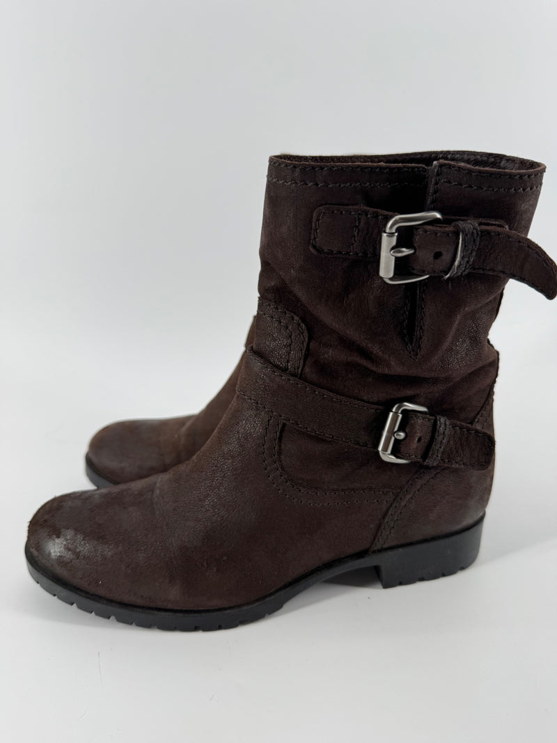 Prada Brown Double Buckle Ankle Boots