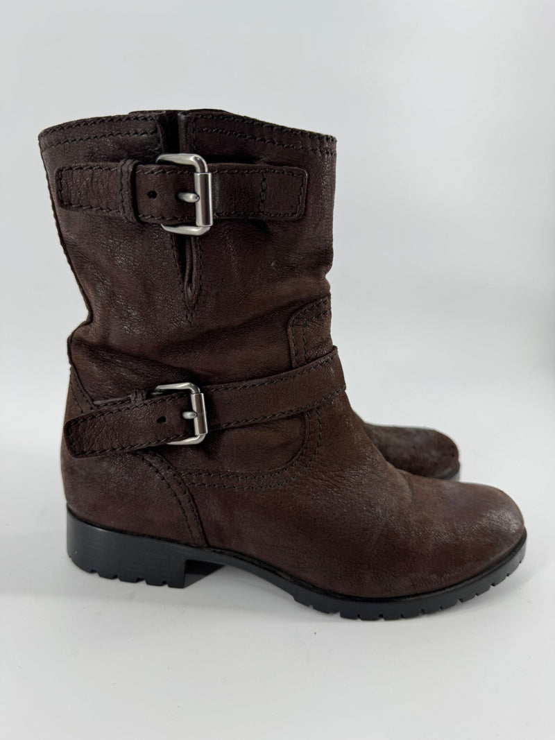 Prada Brown Double Buckle Ankle Boots