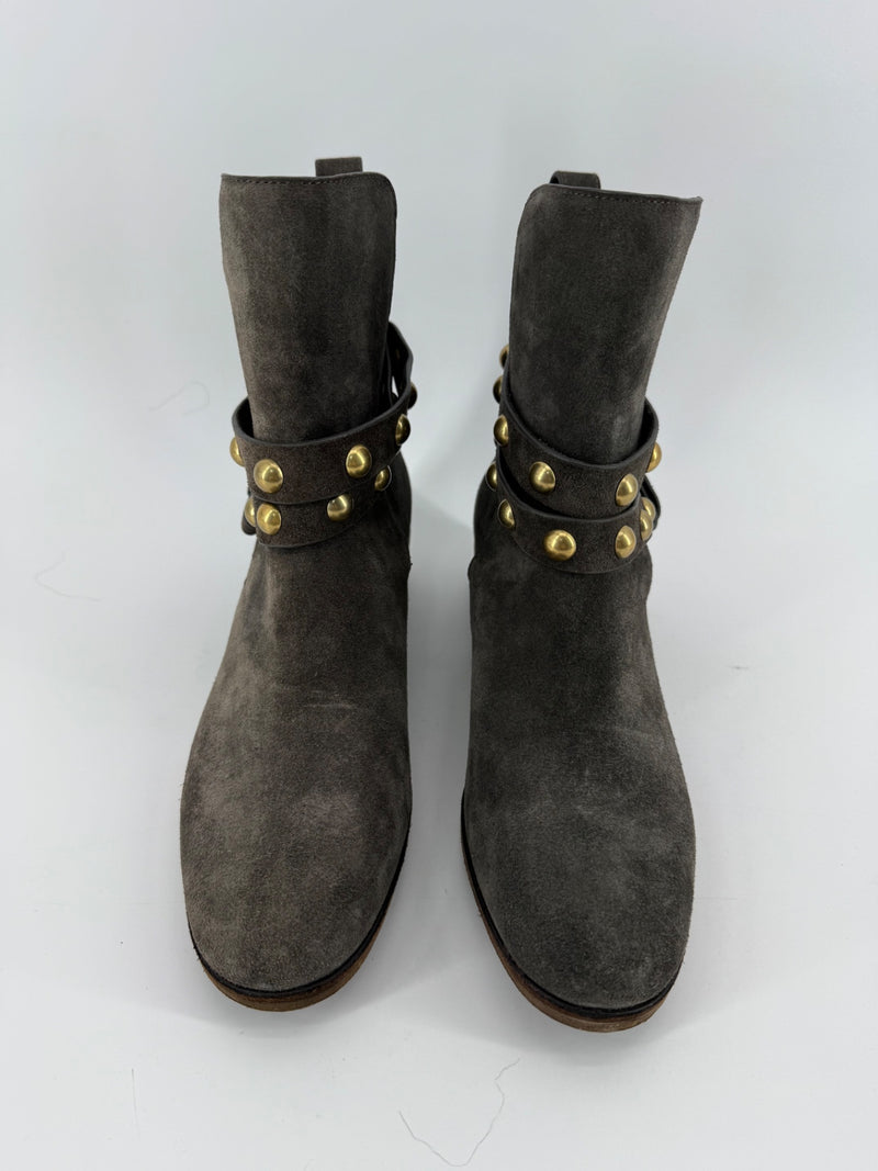 See by Chloé Gray Suede Stud Ankle Boots Size 37.5