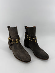 See by Chloé Gray Suede Stud Ankle Boots Size 37.5