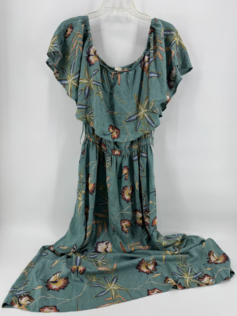 Roxy Teal Floral Off Shoulder Dress
