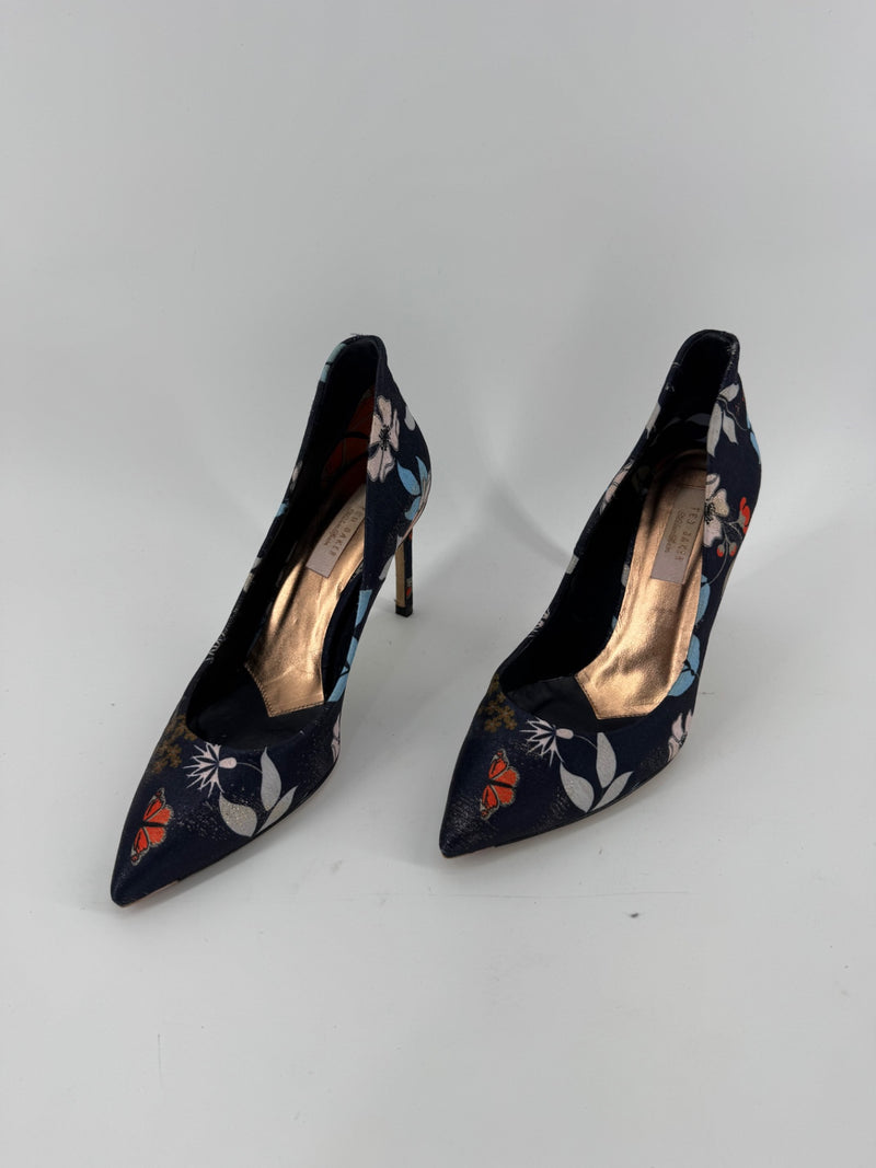 Ted Baker Navy Floral/Butterfly Point Heels