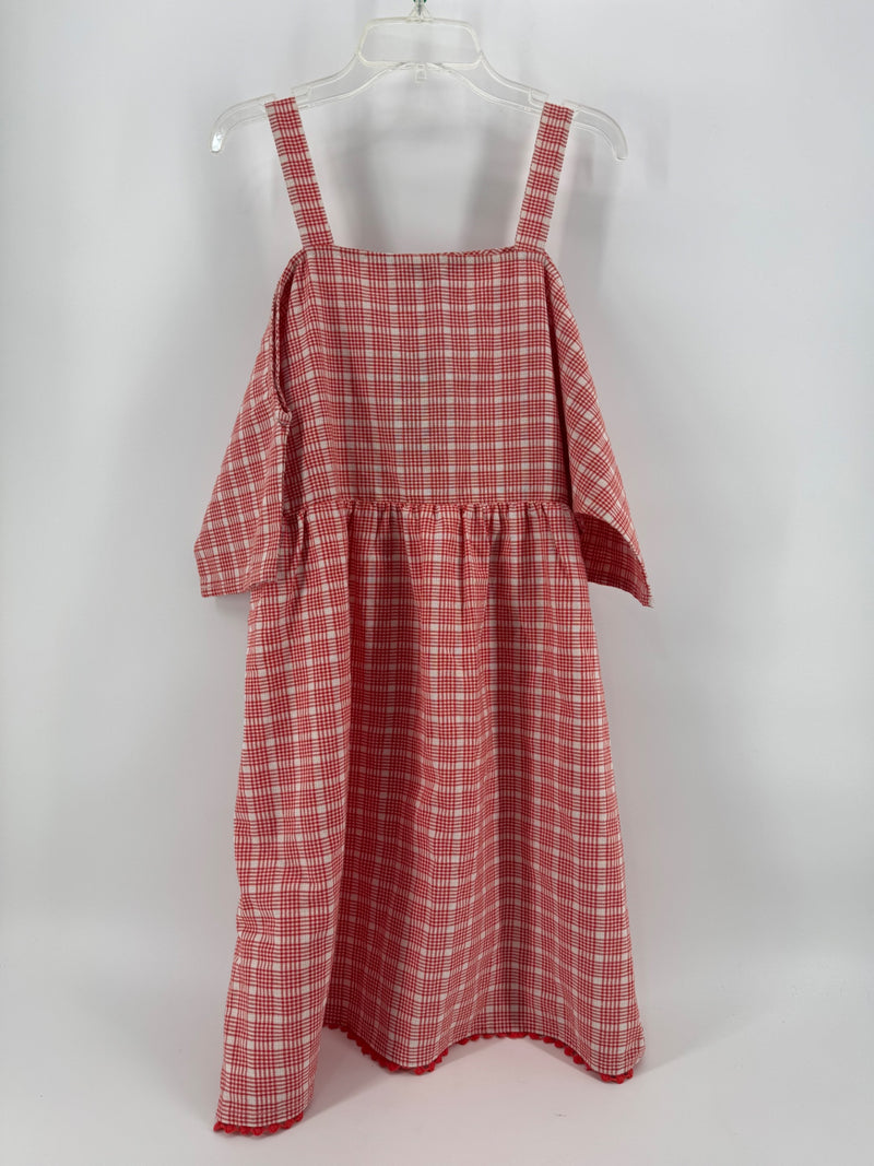 Very J Red/White Plaid Open Shoulder Dress