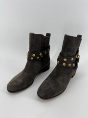 See by Chloé Gray Suede Stud Ankle Boots Size 37.5