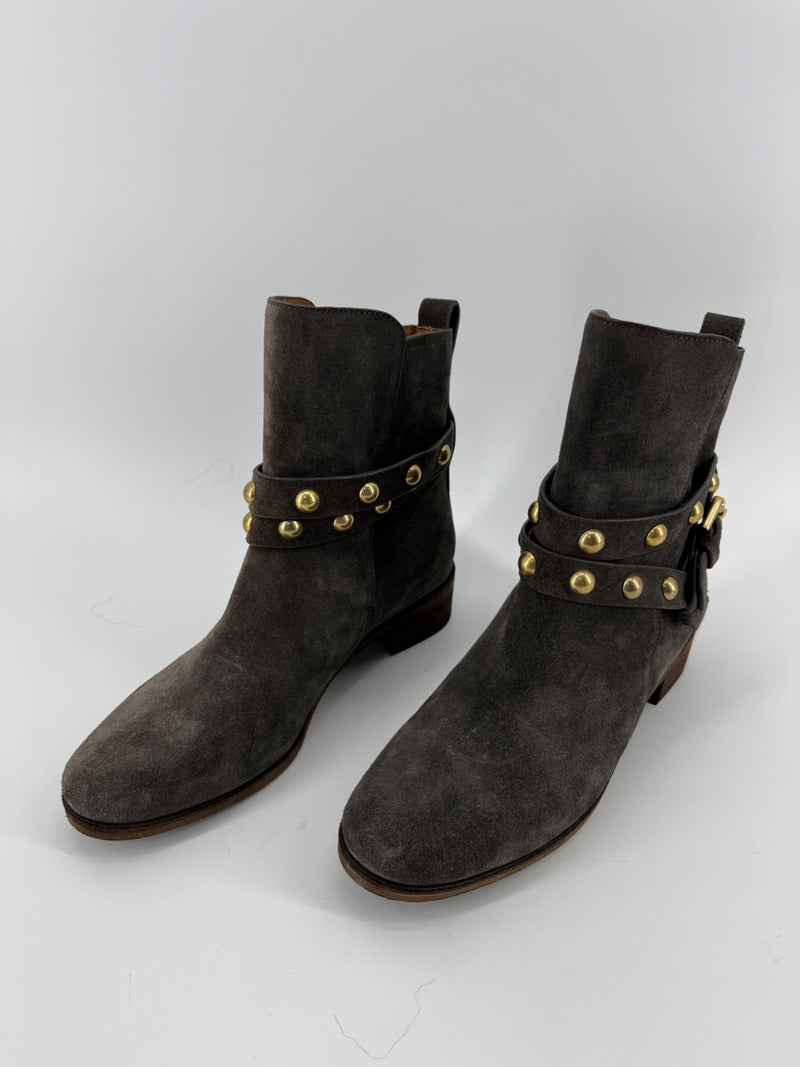 See by Chloé Gray Suede Stud Ankle Boots Size 37.5