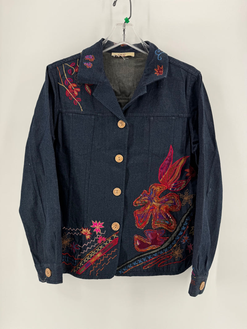 Anii Dark Wash Denim Embroidered Jacket