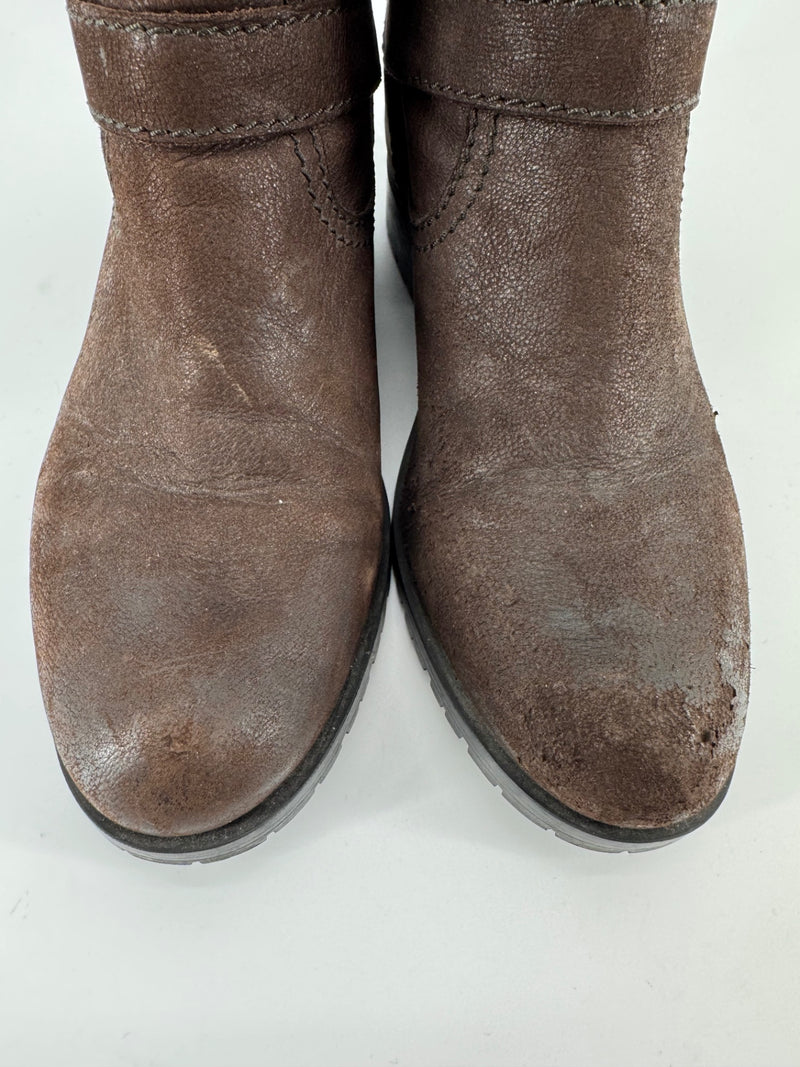 Prada Brown Double Buckle Ankle Boots