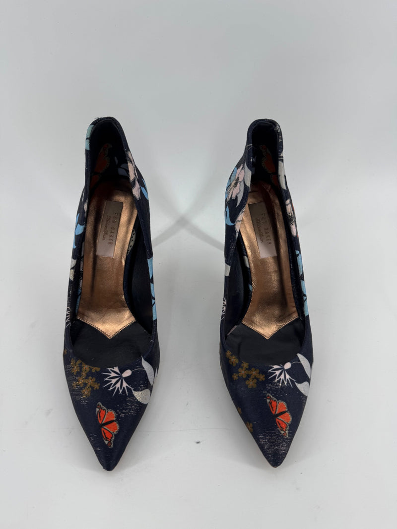 Ted Baker Navy Floral/Butterfly Point Heels