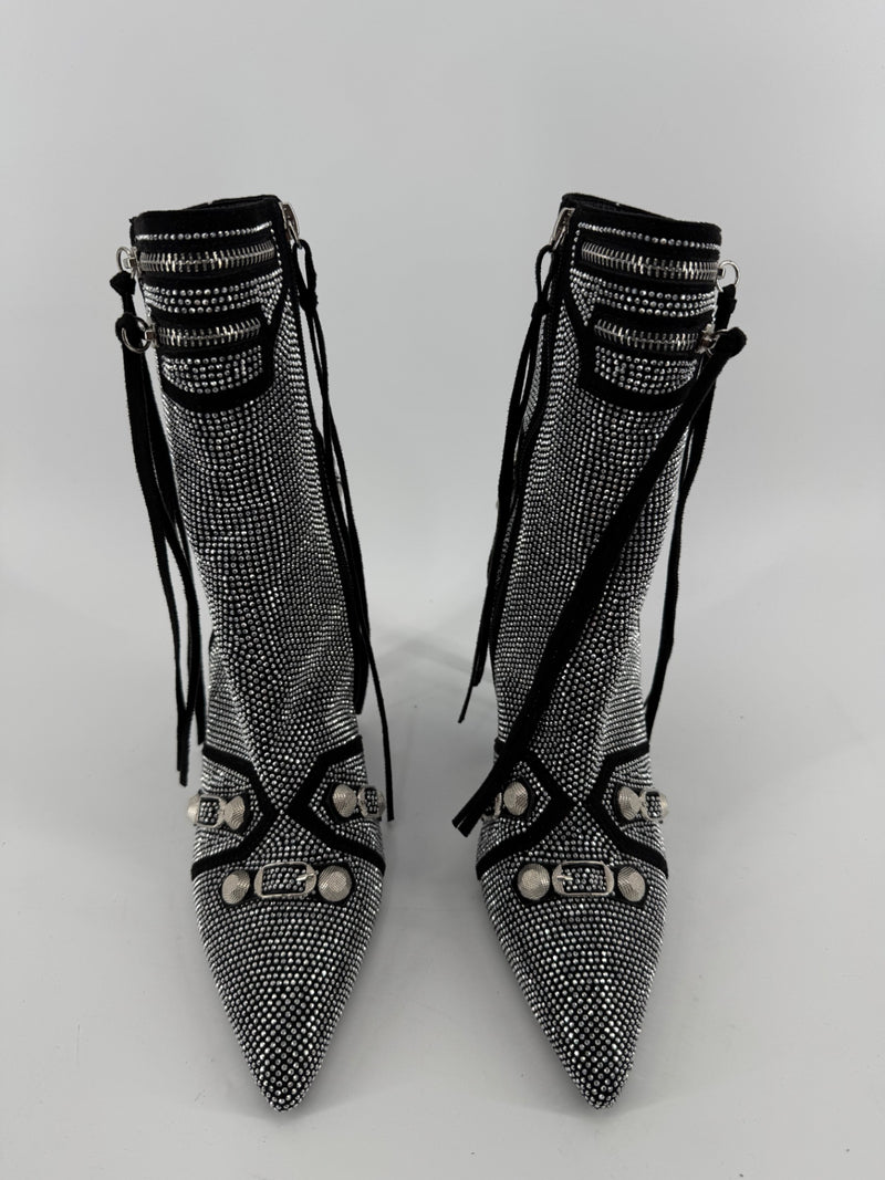 Azalea Wang Black/Silver Rhinestone Heel Boots