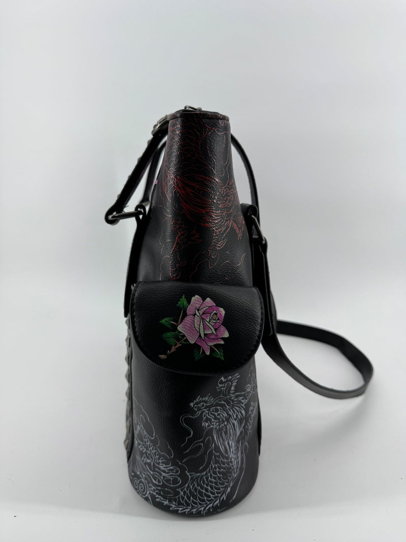Ed Hardy Studded Skull Floral Tote