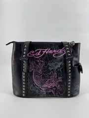 Ed Hardy Studded Skull Floral Tote