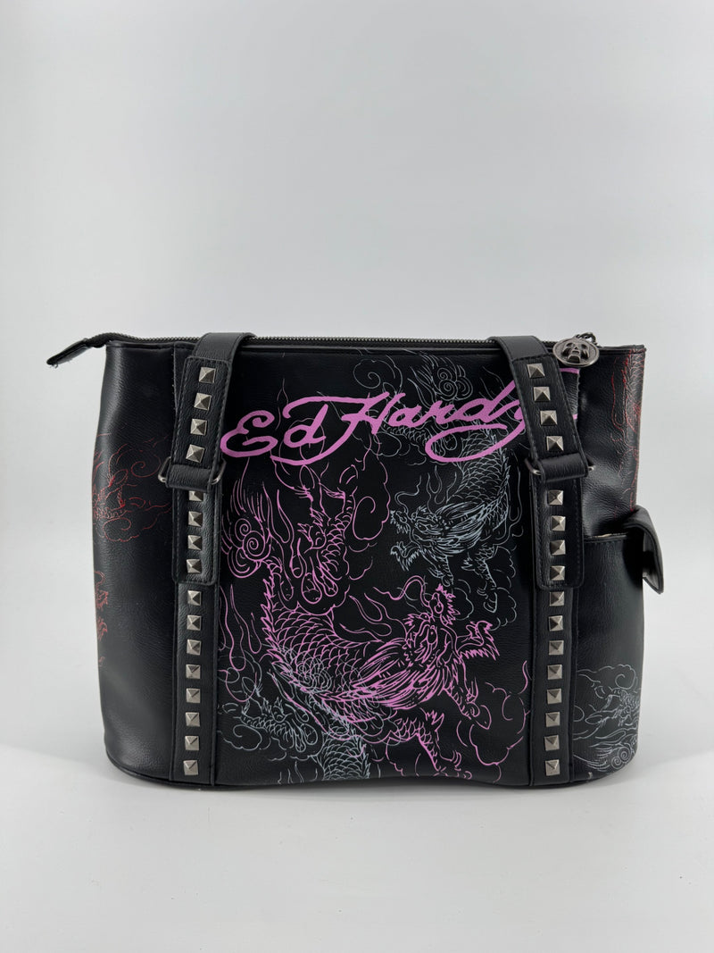 Ed Hardy Studded Skull Floral Tote
