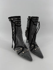 Azalea Wang Black/Silver Rhinestone Heel Boots