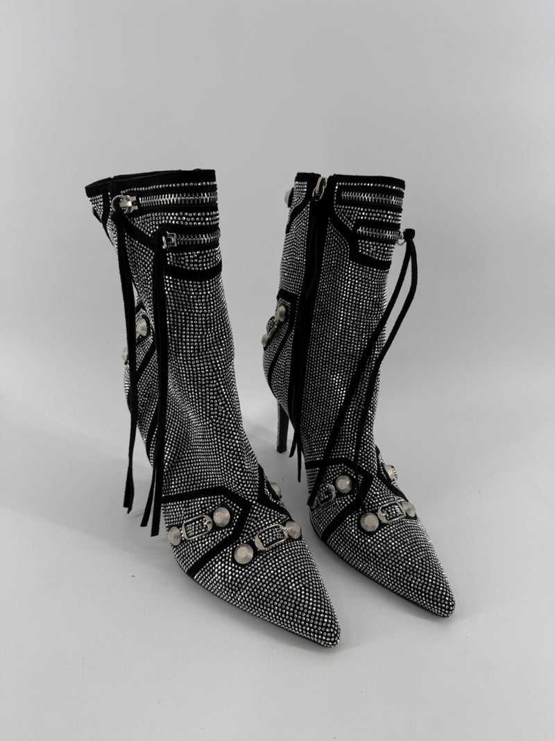 Azalea Wang Black/Silver Rhinestone Heel Boots
