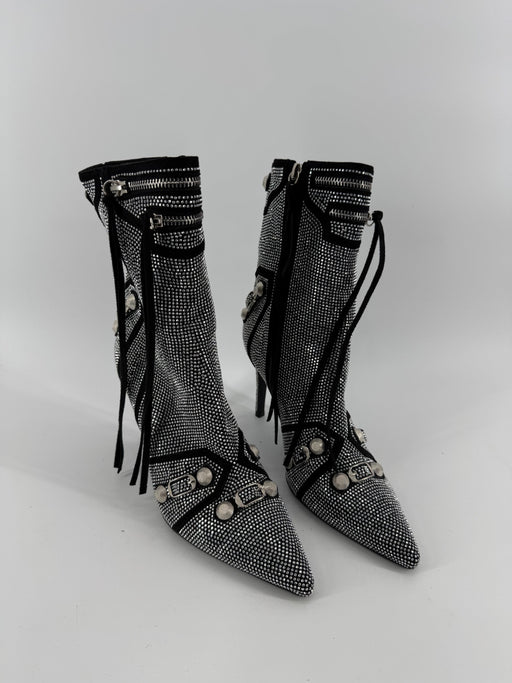Azalea Wang Black/Silver Rhinestone Heel Boots