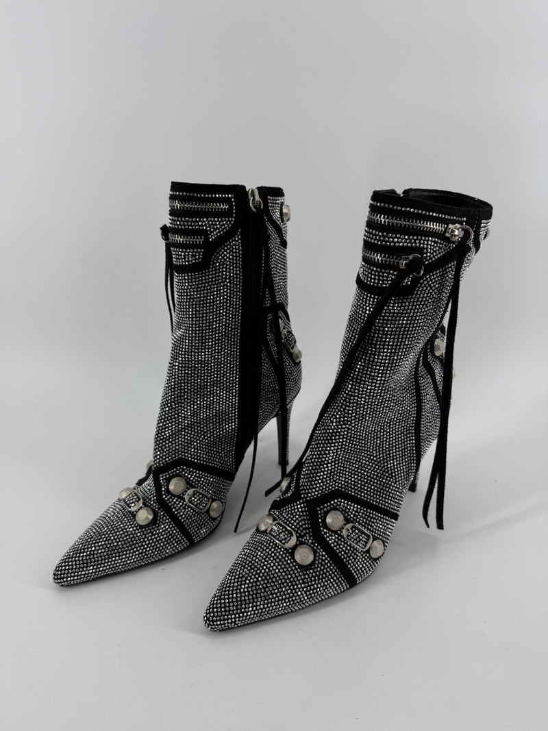 Azalea Wang Black/Silver Rhinestone Heel Boots