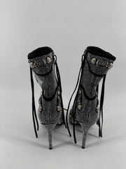 Azalea Wang Black/Silver Rhinestone Heel Boots