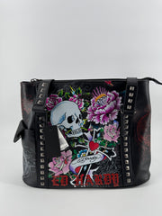 Ed Hardy Studded Skull Floral Tote