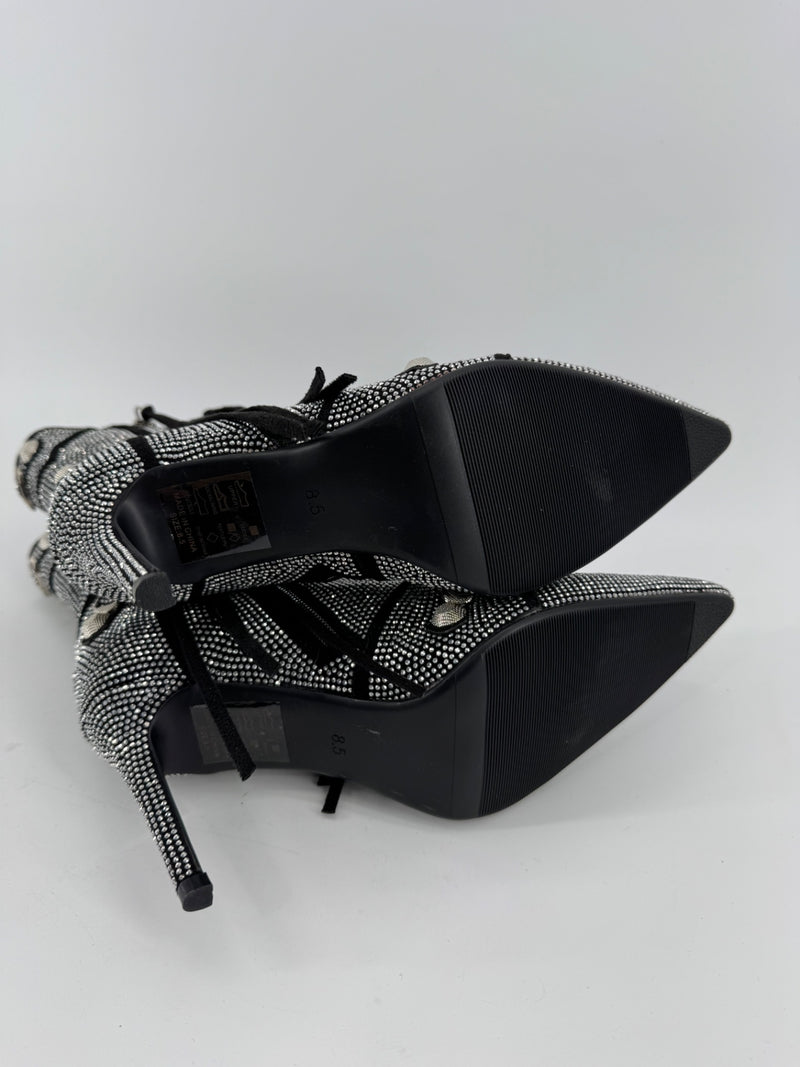 Azalea Wang Black/Silver Rhinestone Heel Boots