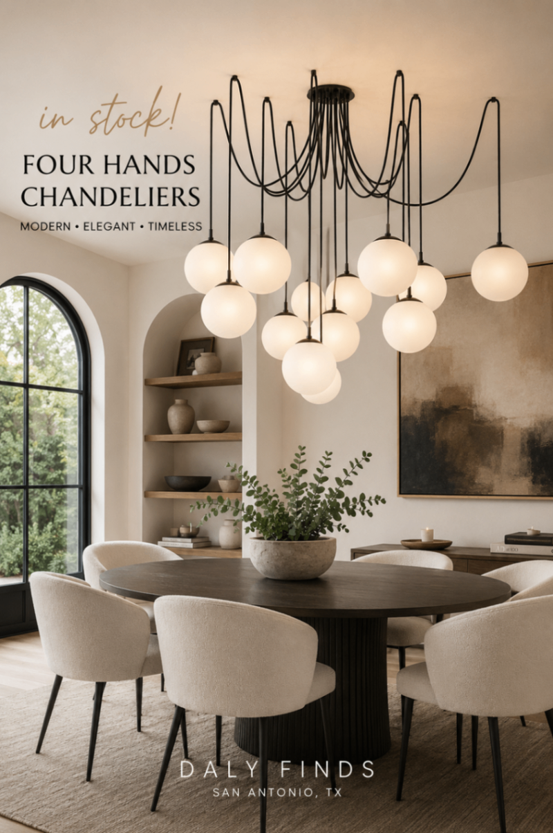 Four Hands Spider Chandelier – Black Gunmetal / Opal Matte Glass