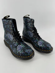 Dr. Martens Blue Floral/Snake Print Boots Size 8