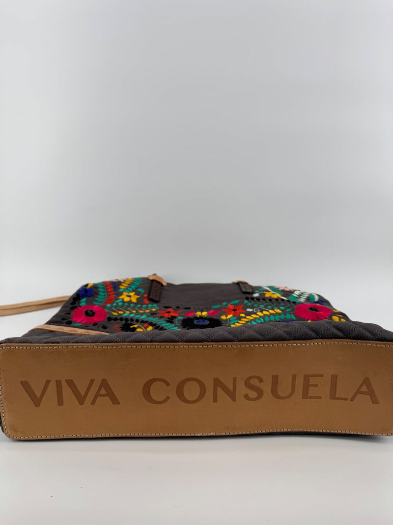 Consuela Gray Canvas Embroidered Tote Bag