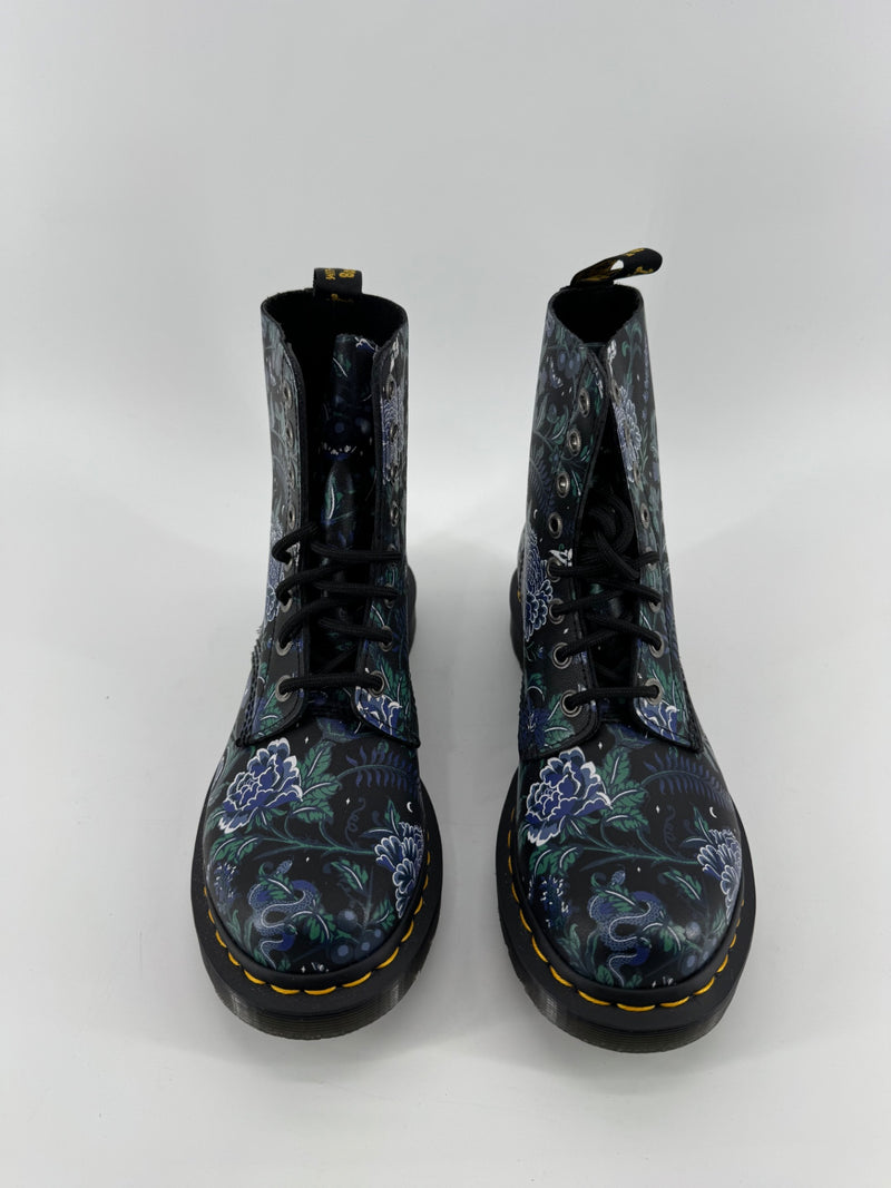 Dr. Martens Blue Floral/Snake Print Boots Size 8