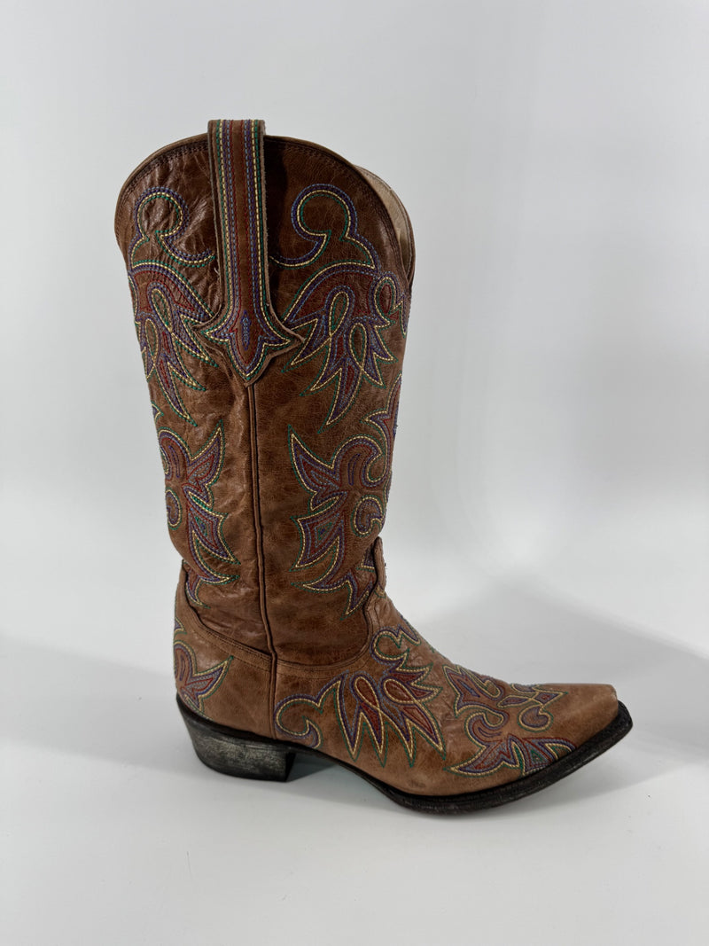 Lane Multicolor Embroidered Cowboy Boots Size 8.5