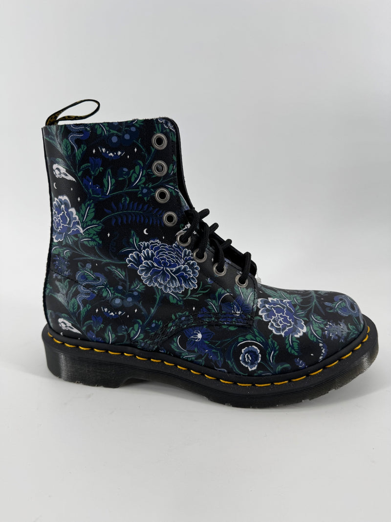 Dr. Martens Blue Floral/Snake Print Boots Size 8