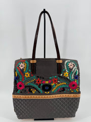 Consuela Gray Canvas Embroidered Tote Bag