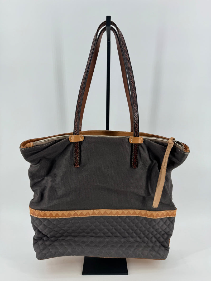 Consuela Gray Canvas Embroidered Tote Bag