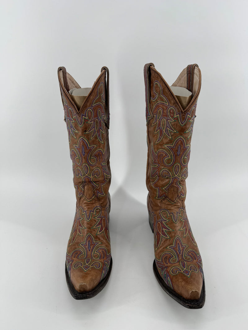 Lane Multicolor Embroidered Cowboy Boots Size 8.5