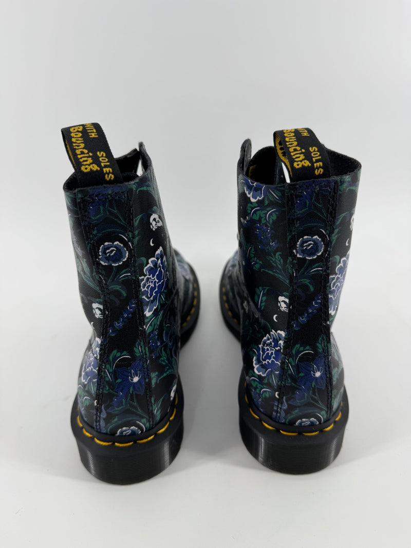 Dr. Martens Blue Floral/Snake Print Boots Size 8