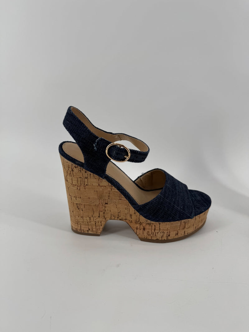 Michael Navy Denim Wedges