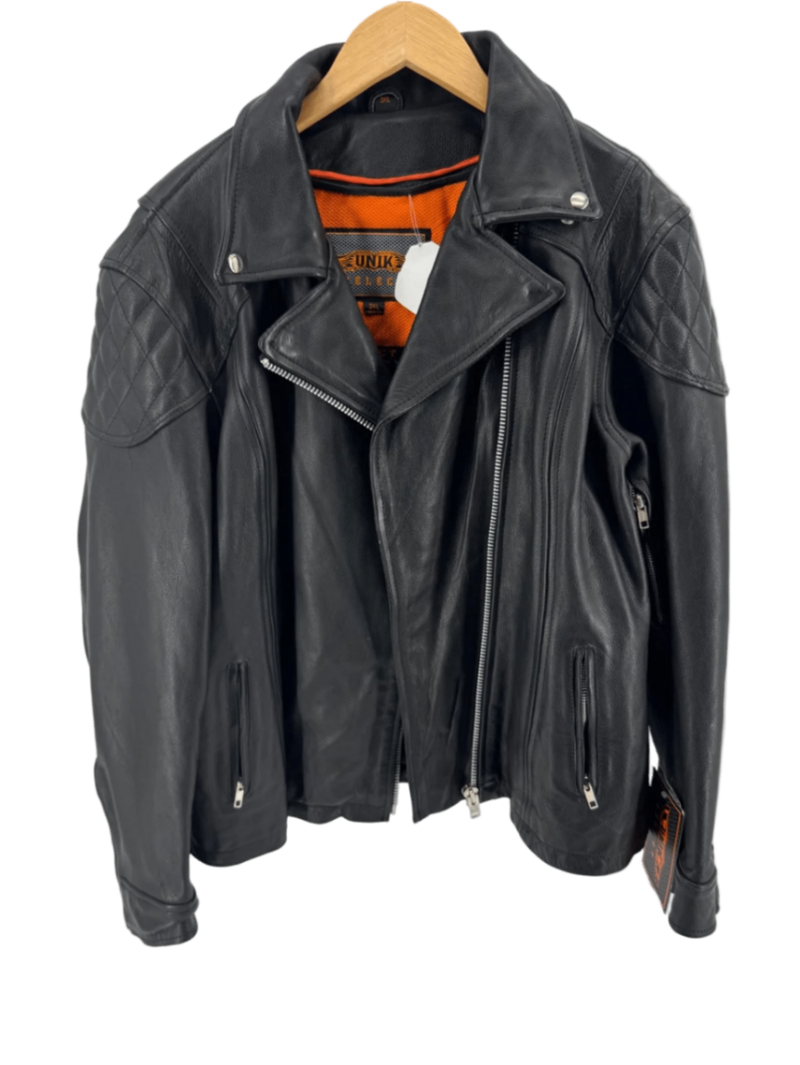 UNIK Select Black Leather Motorcycle Jacket Size 3XL