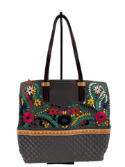 Consuela Gray Canvas Embroidered Tote Bag