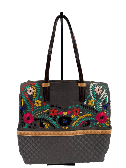 Consuela Gray Canvas Embroidered Tote Bag
