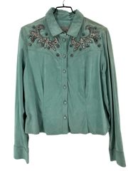 Double D Ranch Teal Rhinestone Button Up Size Medium