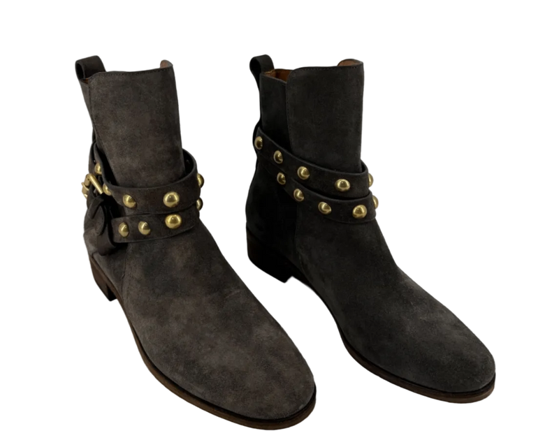 See by Chloé Gray Suede Stud Ankle Boots Size 37.5