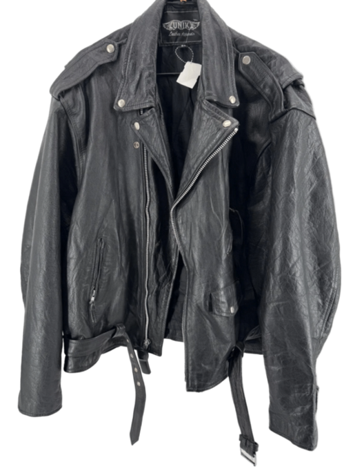 Vintage UNIK Black Leather Motorcycle Jacket Size 60