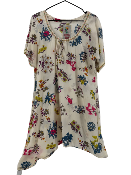 Johnny Was Cream Floral Silk Dress Size Small